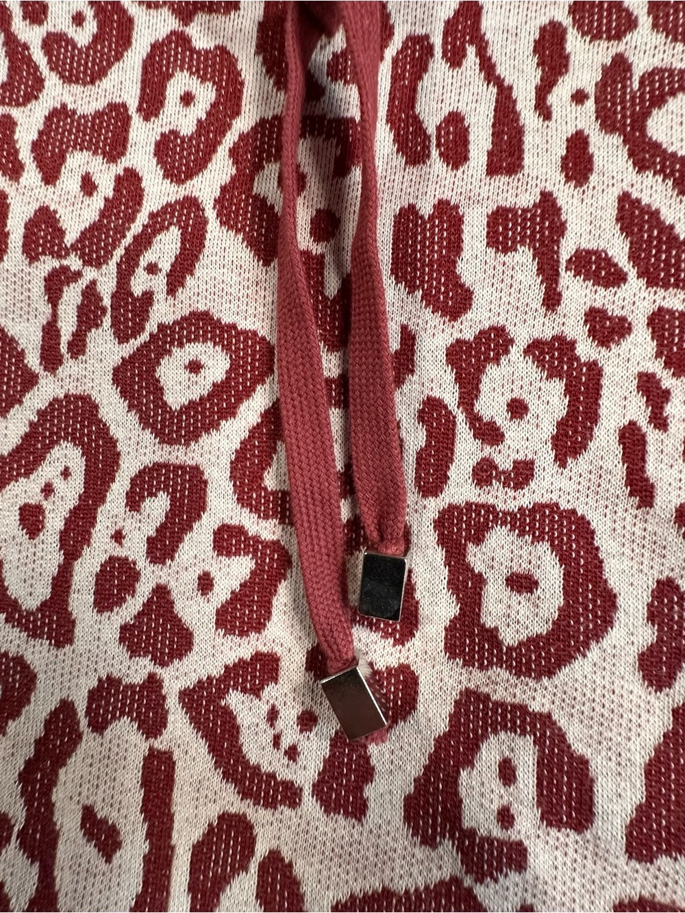 AnyBody Women's Burgundy and Cream Leopard Cowl Pullover - Picture 2 of 13